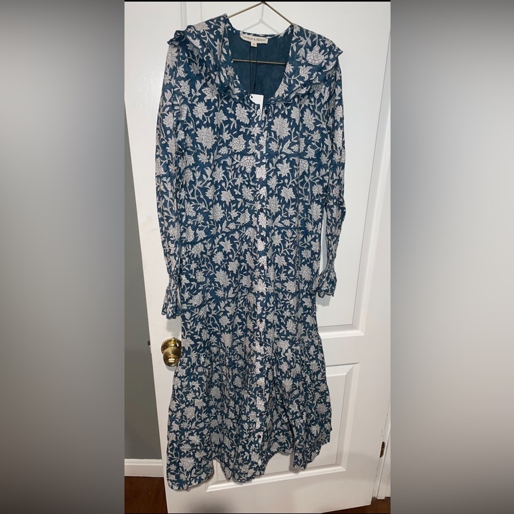 New! Ophelia & Indigo Navy Floral Tilly Maxi Dress Xs Nwt! — image 7 of 8